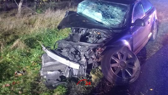 Audi rozbite na drzewie. Kierowca miał już dwukrotnie zatrzymywane prawo jazdy