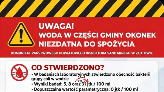 Uwaga! Woda w części gminy Okonek niezdatna do spożycia