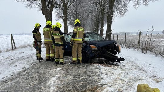 Zagrażające drzewo i wypadek na drodze powiatowej.