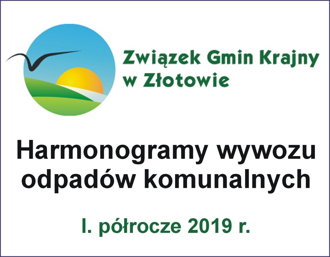  Harmonogram odbioru odpadów komunalnych 2019 - pobierz
