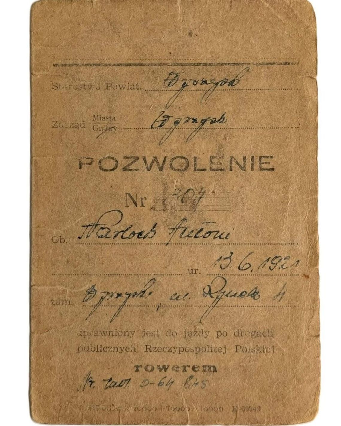 Rowerem tylko z pozwoleniem. Niezwykły dokument w zbiorach Muzeum Ziemi Złotowskiej