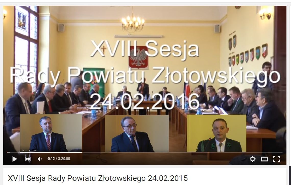 Uroczysta sesja Rady Powiatu w Złotowie 24 02 2016 [wideo]