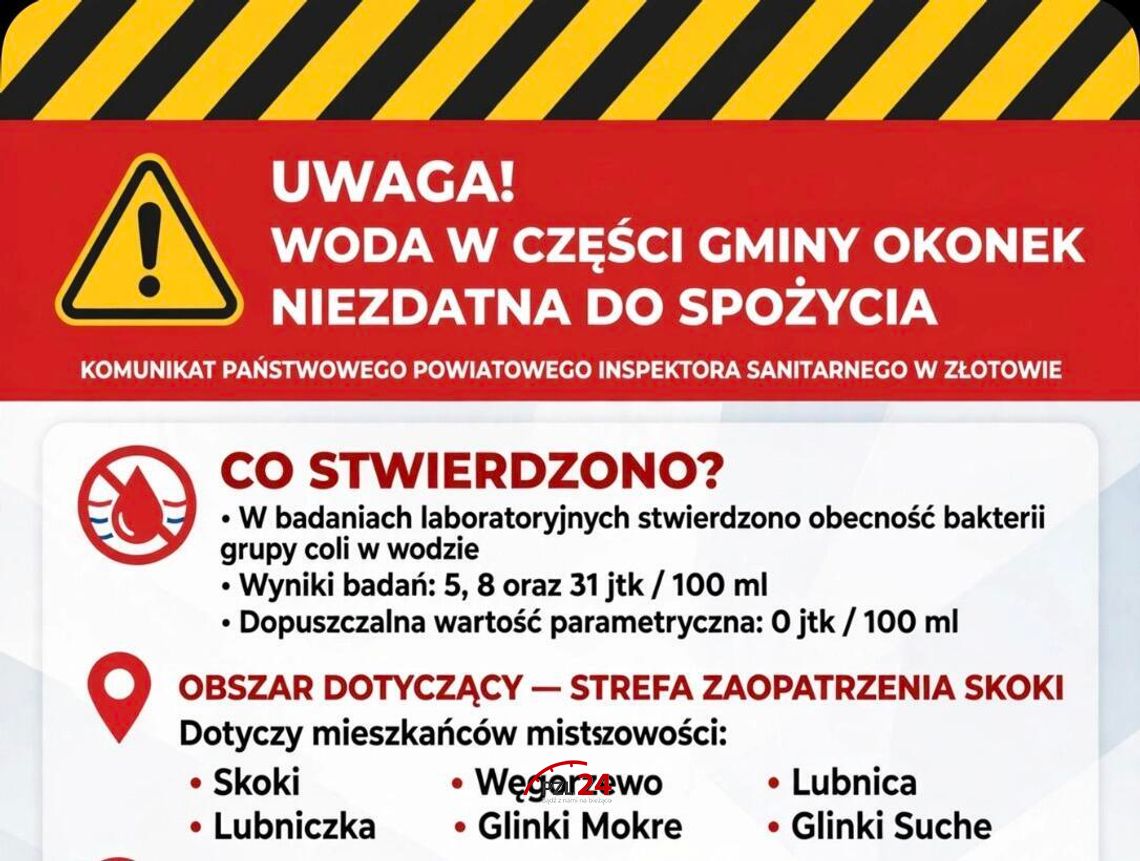 Uwaga! Woda w części gminy Okonek niezdatna do spożycia Uwaga! Woda w części gminy Okonek niezdatna do spożycia