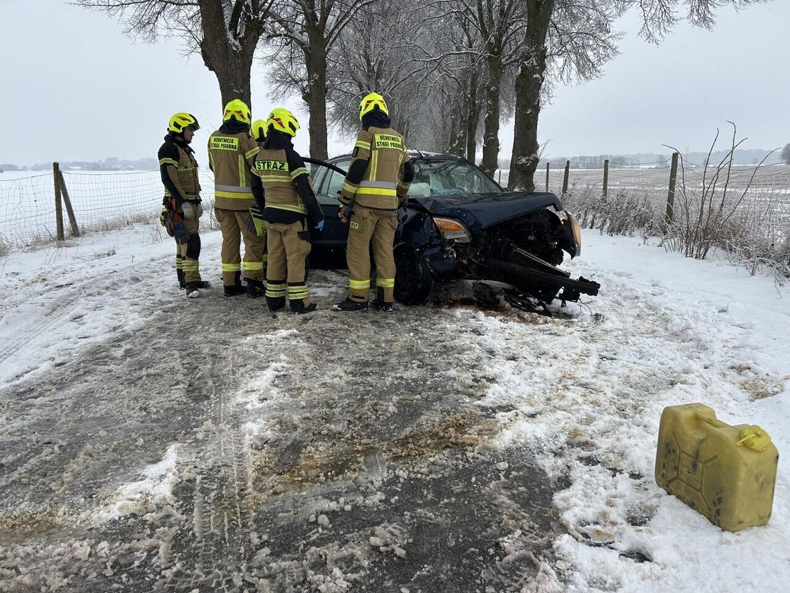 Zagrażające drzewo i wypadek na drodze powiatowej.